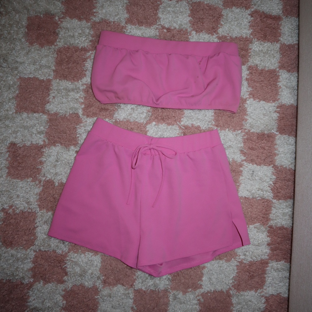 Pink Strapless Two Piece Set